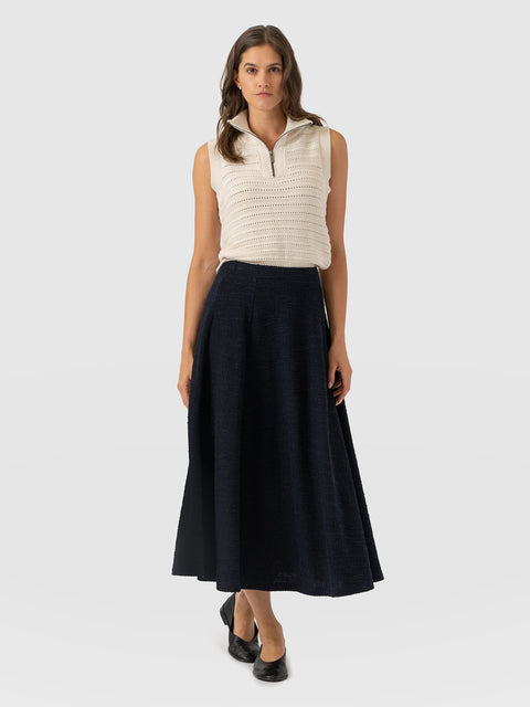 Neve Fit & Flare Skirt - Navy Boucle - Women's Skirts | Saint and Sofia® UK