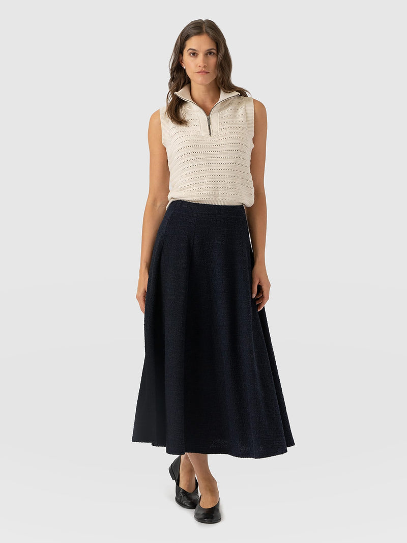 Neve Fit & Flare Skirt - Navy Boucle