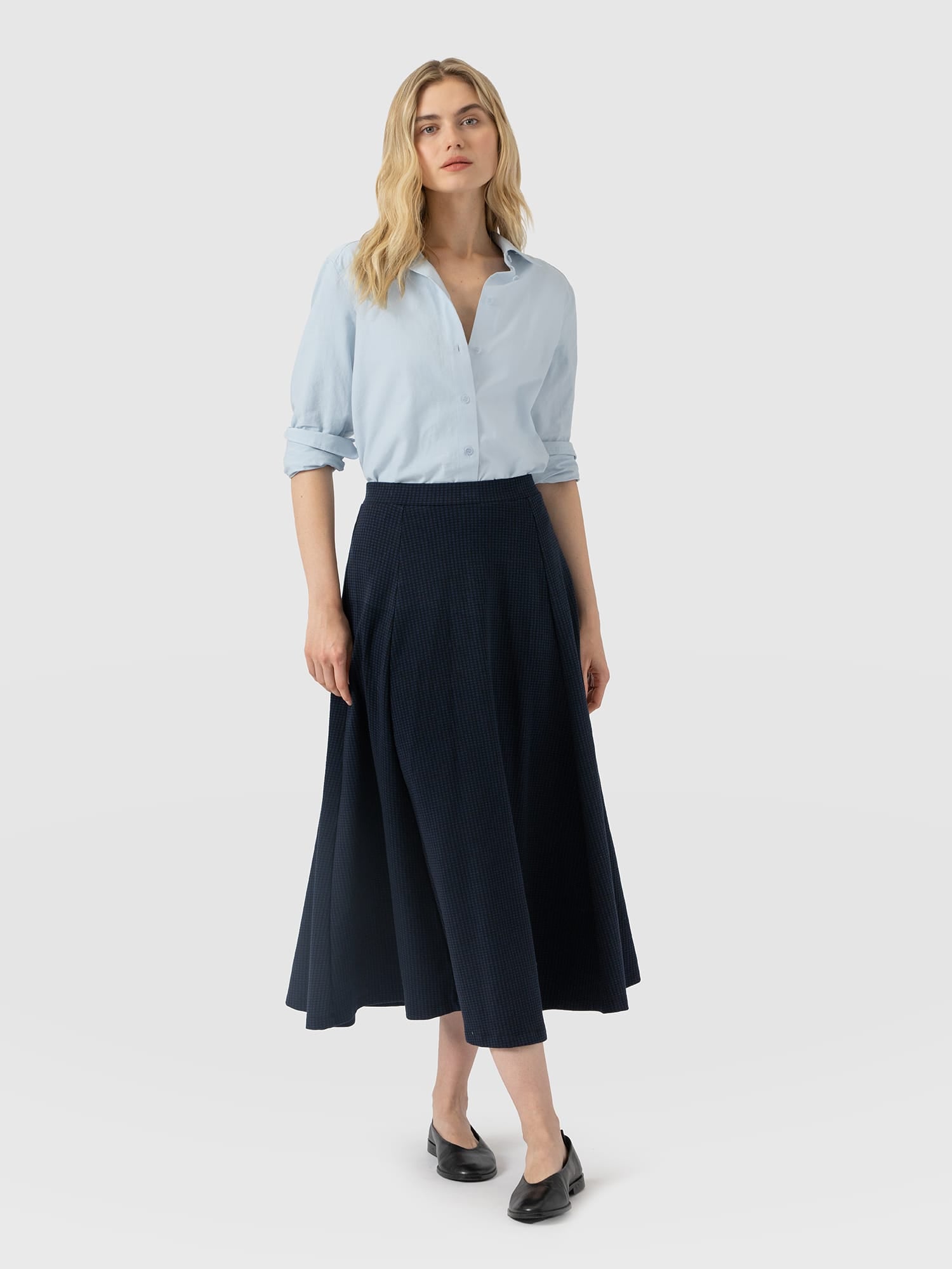 Neve Fit & Flare Skirt - Navy Mini Houndstooth