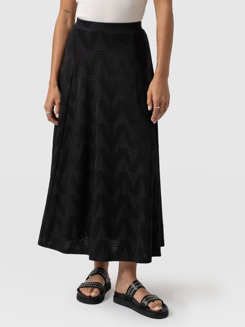 Nora A-Line Skirt - Black Jacquard