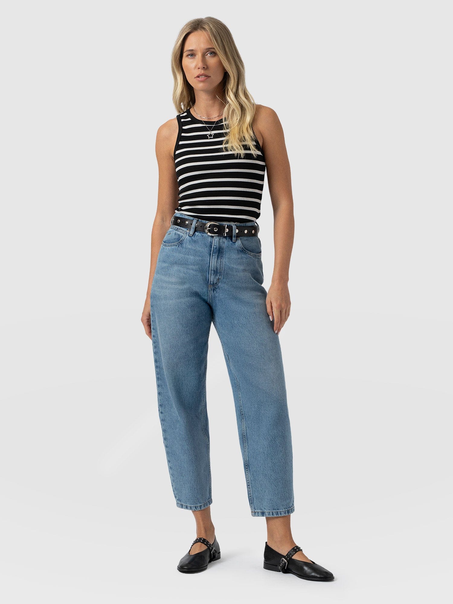 Nova Racer Vest - Black & White Stripe - Women's T-shirts | Saint + Sofia® UK