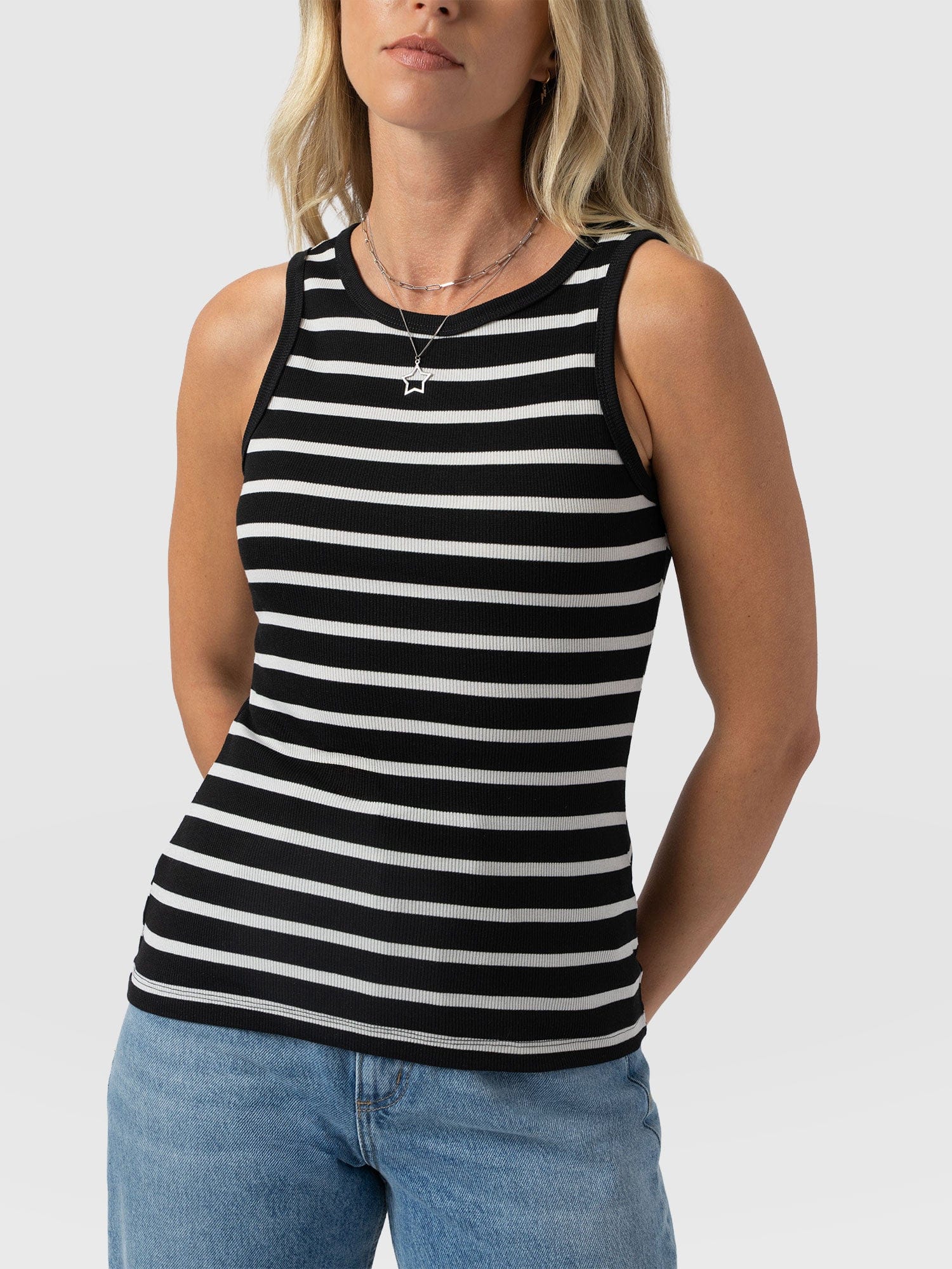 Nova Racer Vest - Black & White Stripe - Women's T-shirts | Saint + Sofia® UK