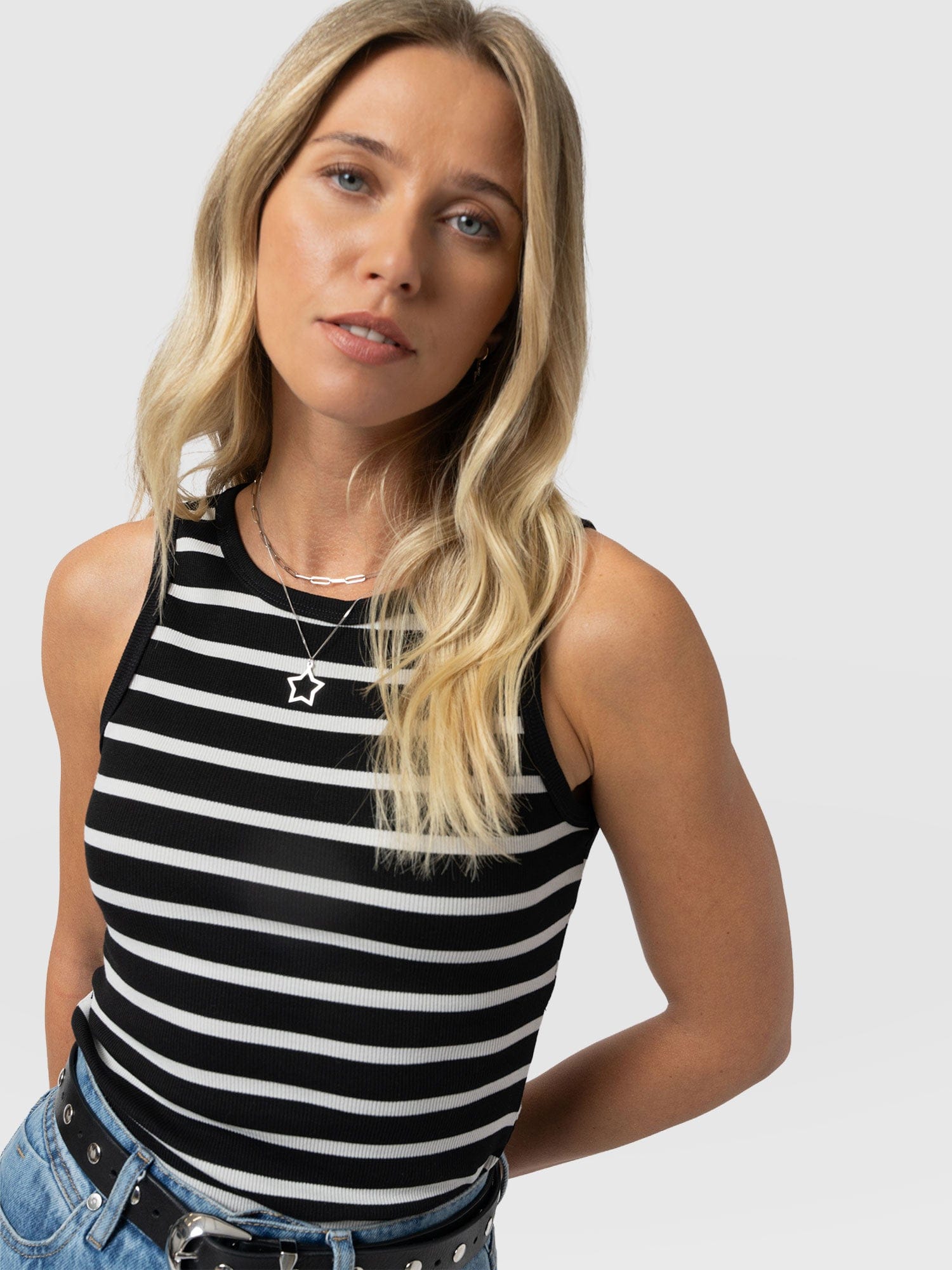 Nova Racer Vest - Black & White Stripe - Women's T-shirts | Saint + Sofia® UK