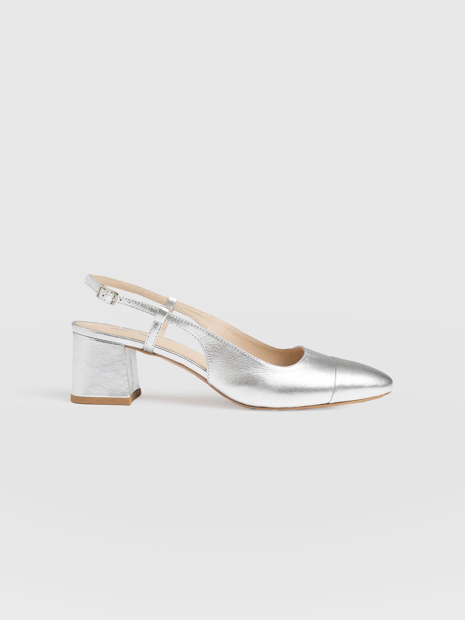 Odette Block Heel Sling Back - Silver