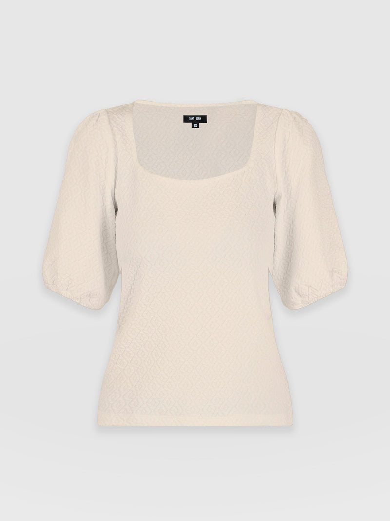 Olivia Puff Sleeve Tee - Beige