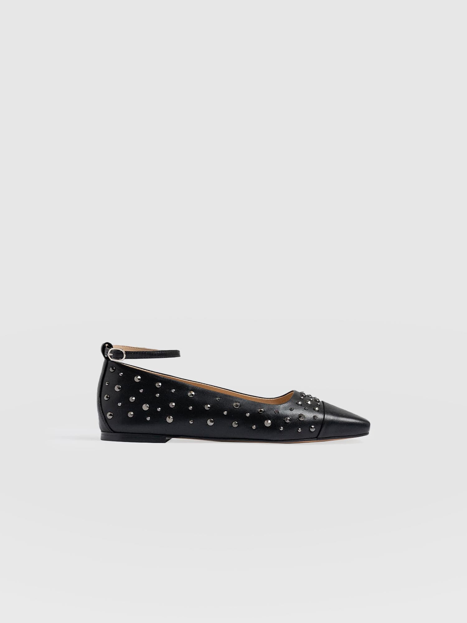 Ophelia Leather Ballerinas - Black Studded