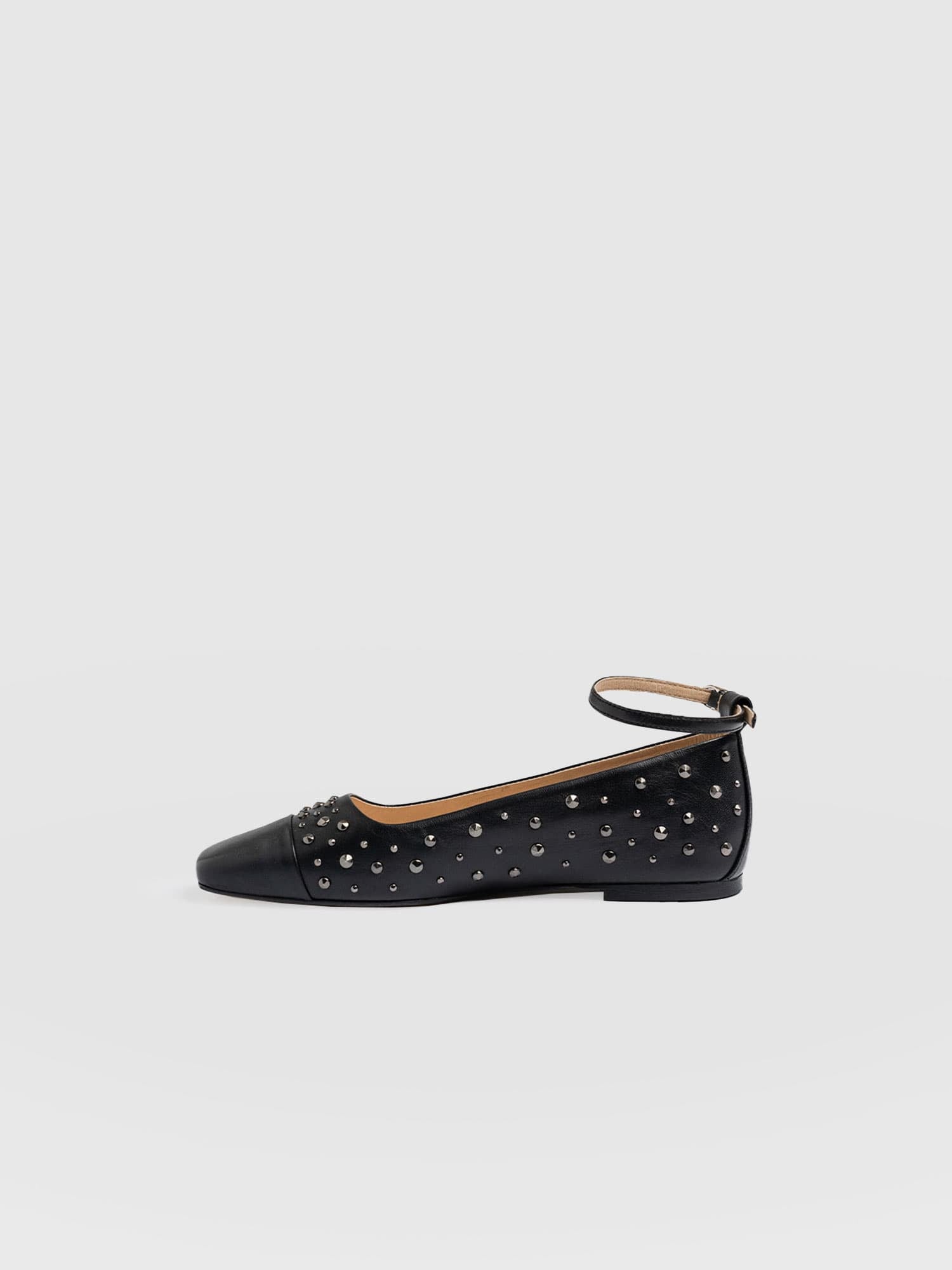 Ophelia Leather Ballerinas - Black Studded