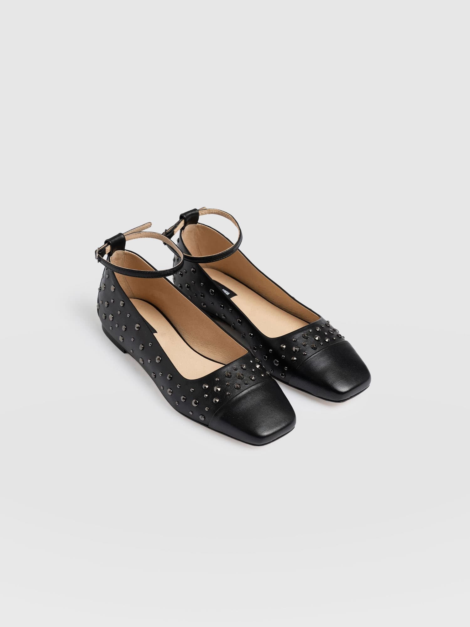 Ophelia Leather Ballerinas - Black Studded