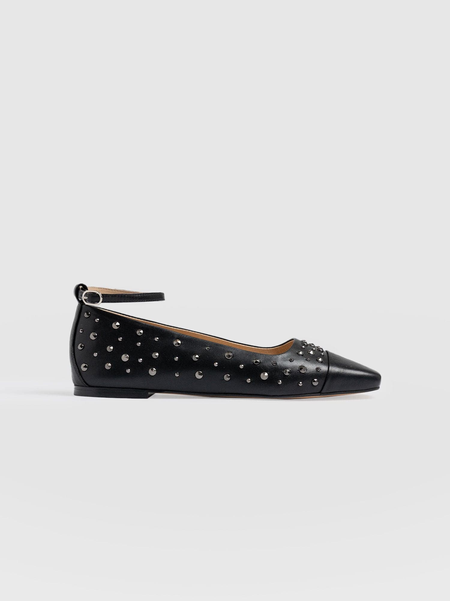 Ophelia Leather Ballerinas - Black Studded