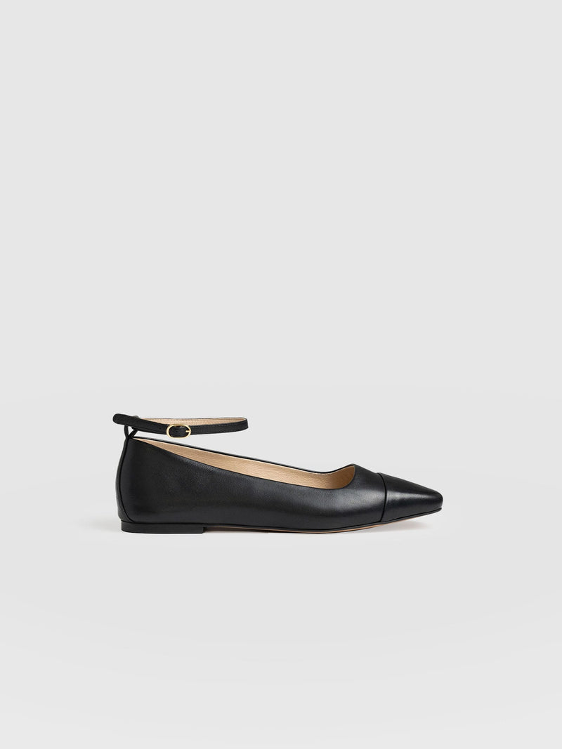 Ophelia Leather Ballerinas Black - Women's Shoes | Saint + Sofia® UK