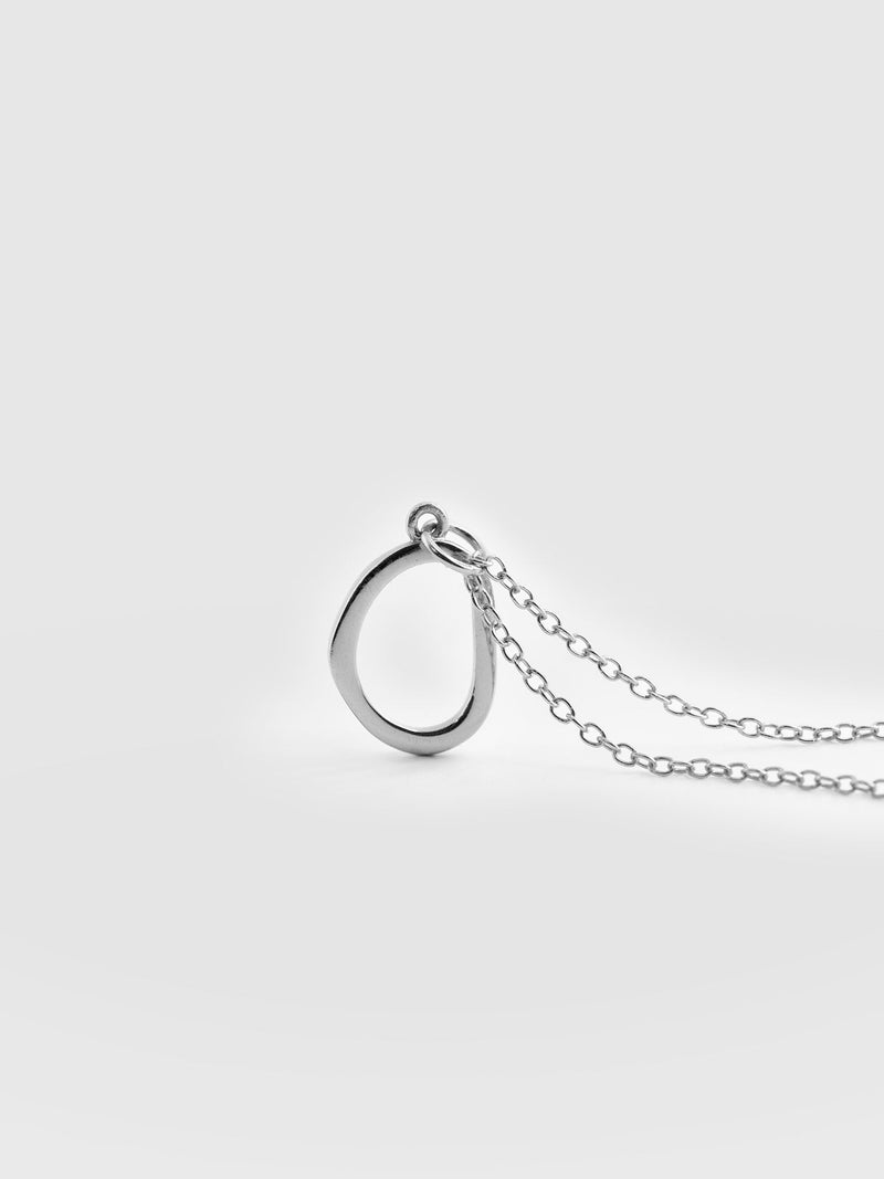 Organic Open Oval Charm Necklace - Silver