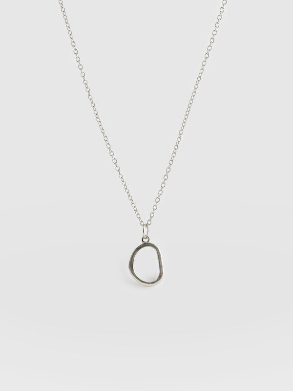 Organic Open Oval Charm Necklace - Silver