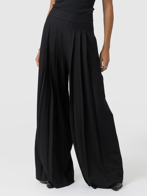 Oriya Pleated Wide Leg Pant - Black