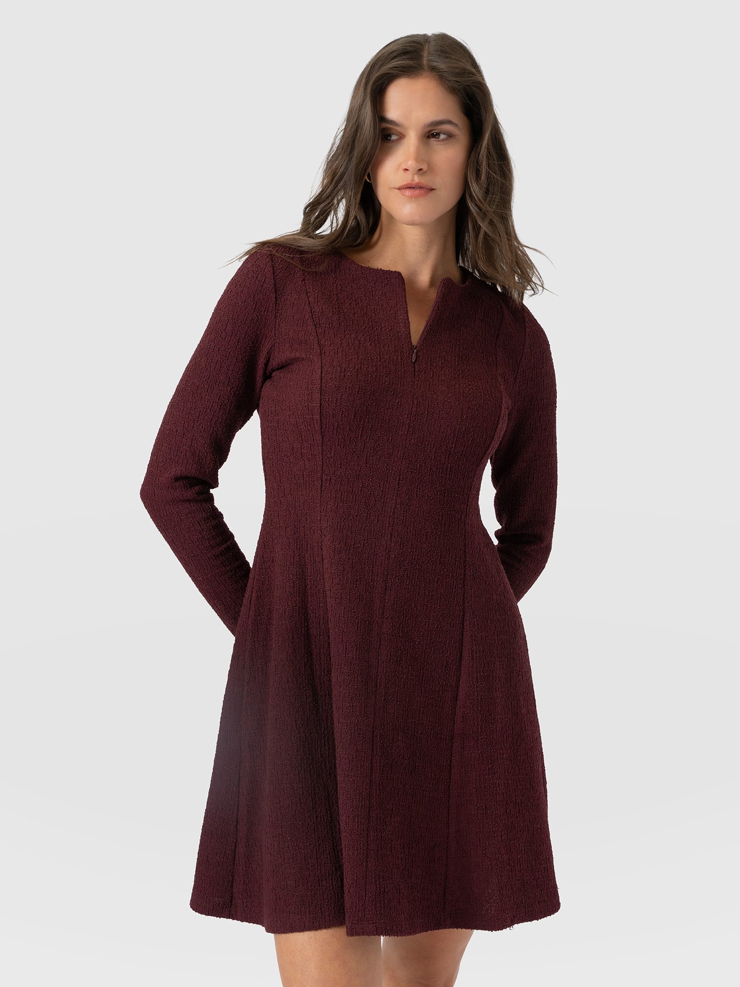 Orla Mini Dress - Burgundy Boucle