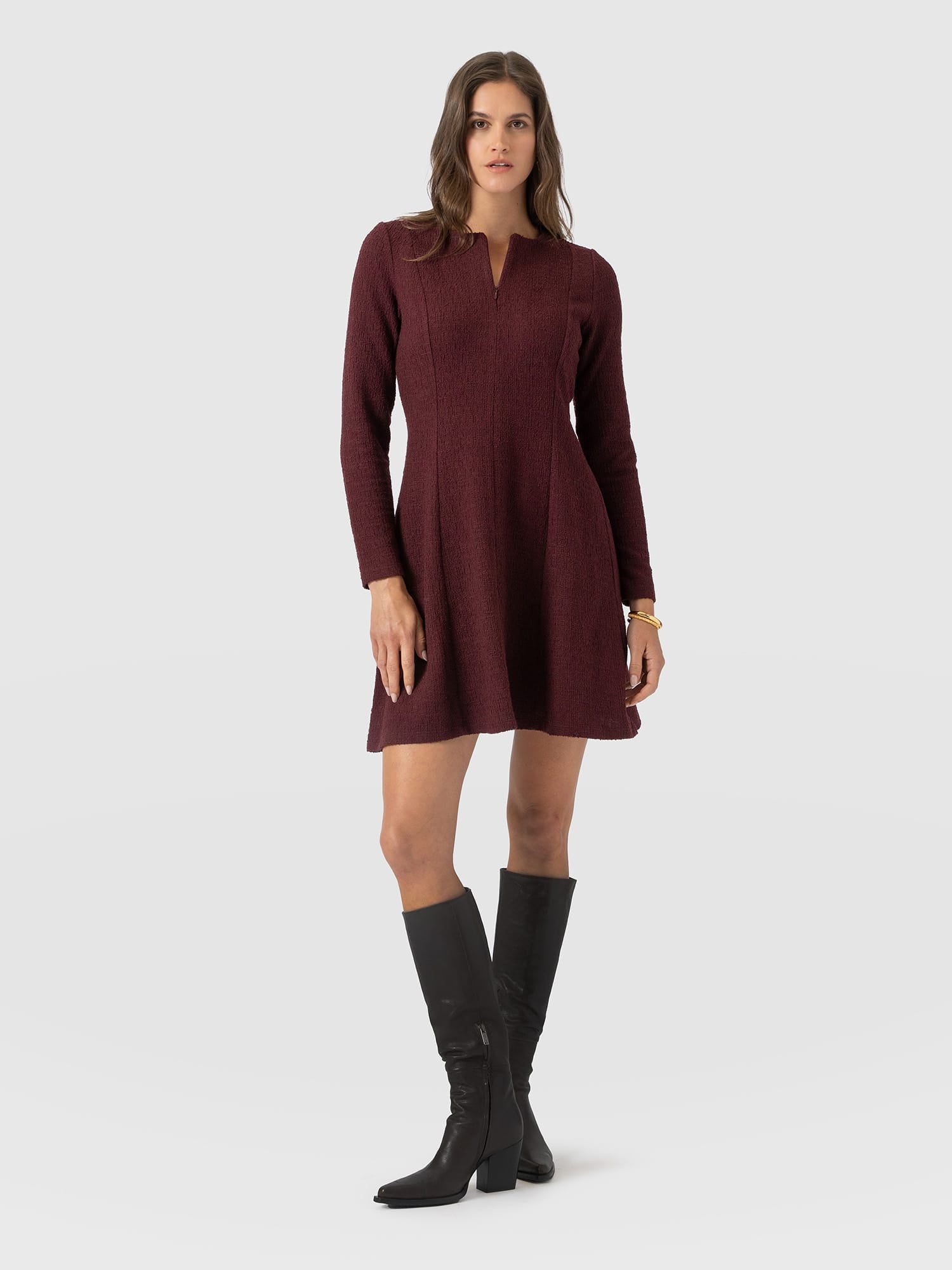Orla Mini Dress - Burgundy Boucle