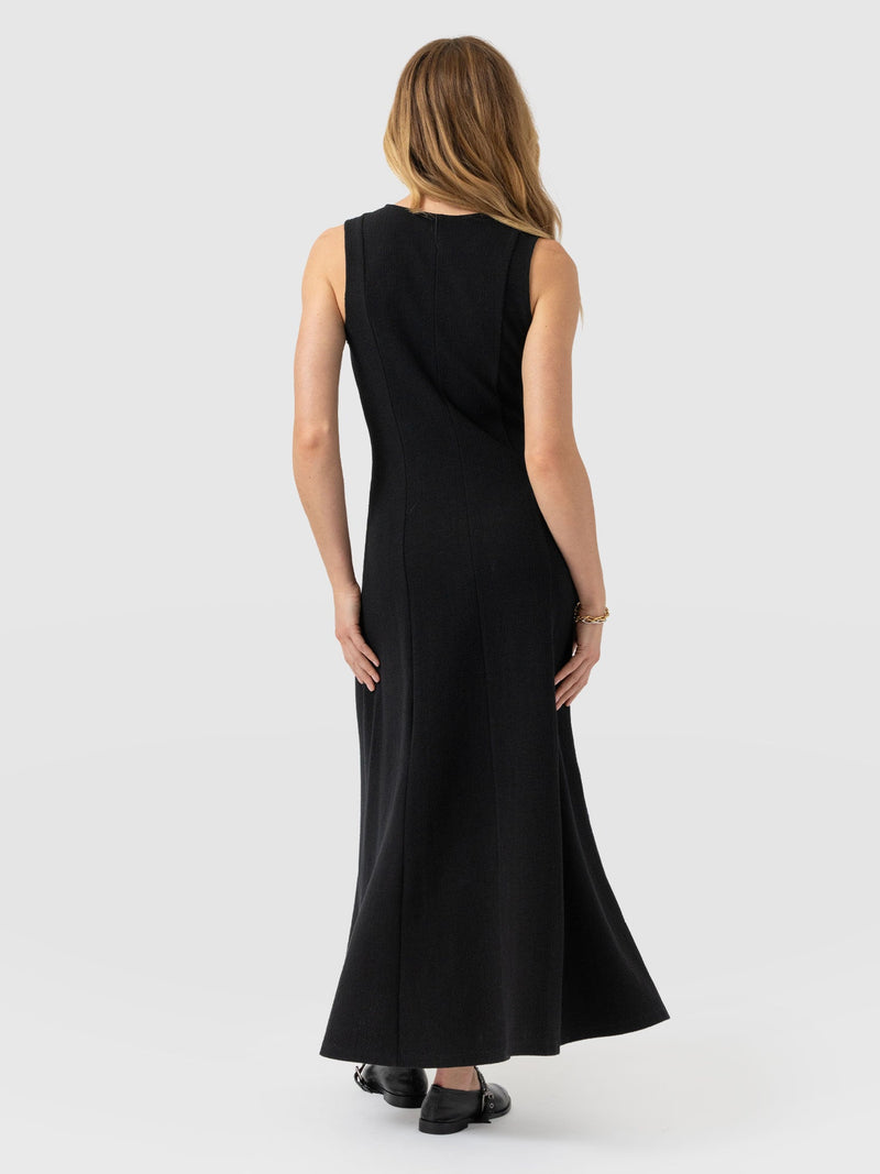 Orla Sleeveless Midi Dress - Black Textured - Women's Dresses | Saint and Sofia® UK