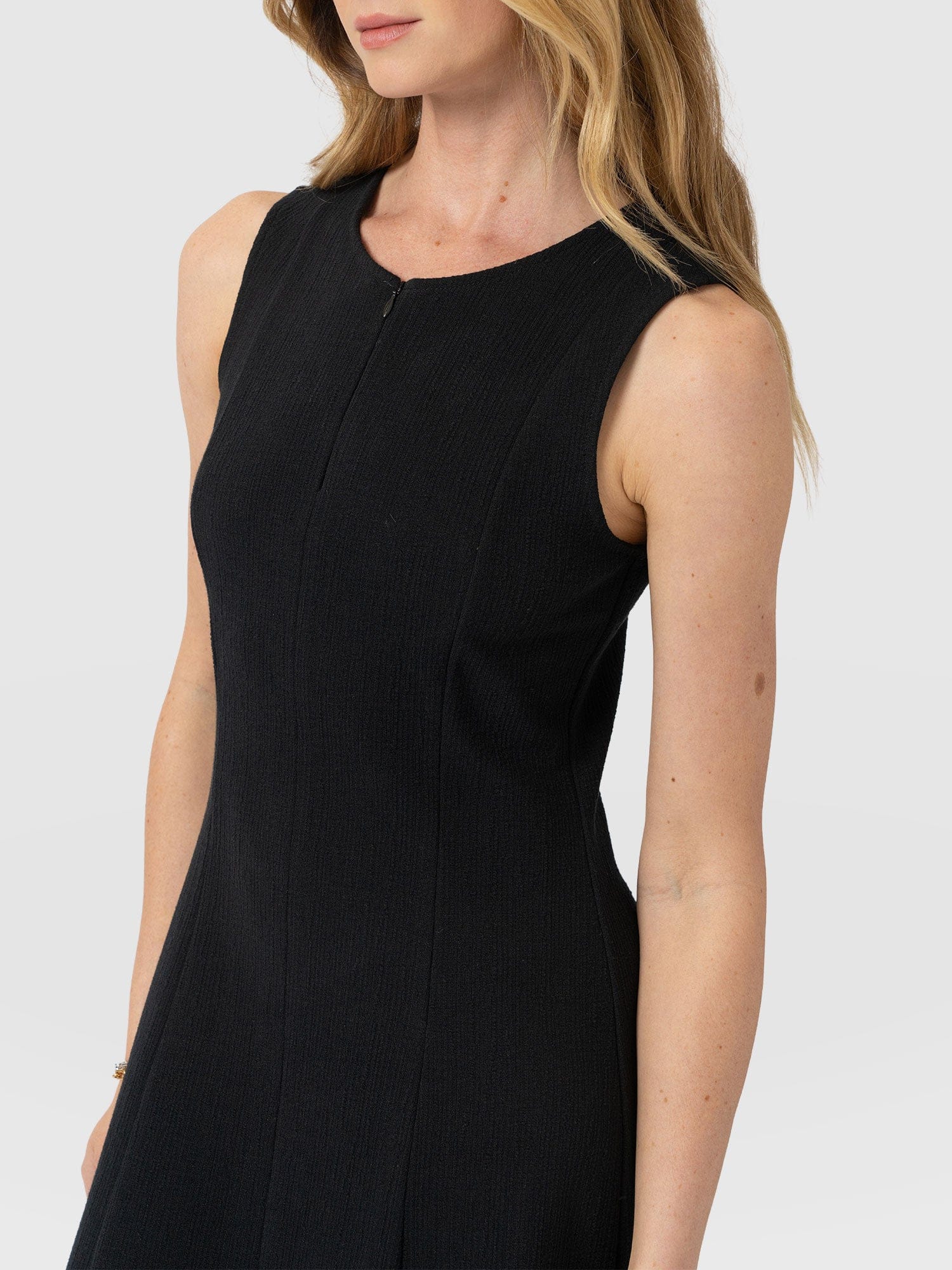 Orla Sleeveless Midi Dress - Black Textured - Women's Dresses | Saint and Sofia® UK