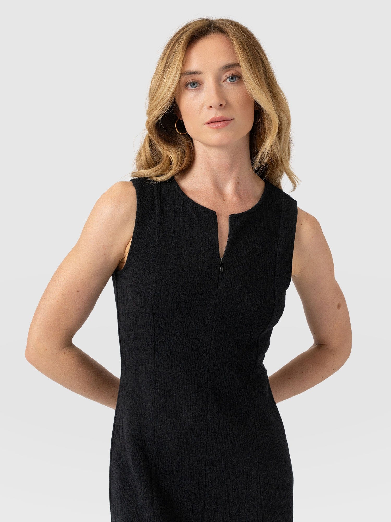 Orla Sleeveless Midi Dress - Black Textured