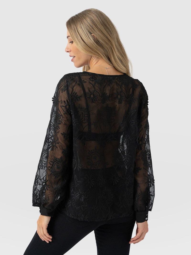 Ottilie Scoop Neck Blouse - Black Lace