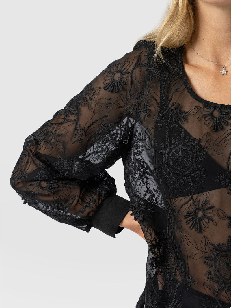 Ottilie Scoop Neck Blouse - Black Lace