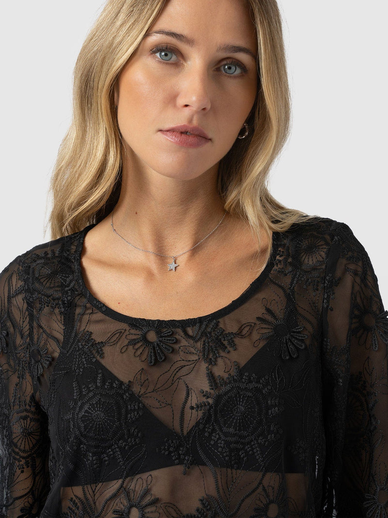 Ottilie Scoop Neck Blouse - Black Lace