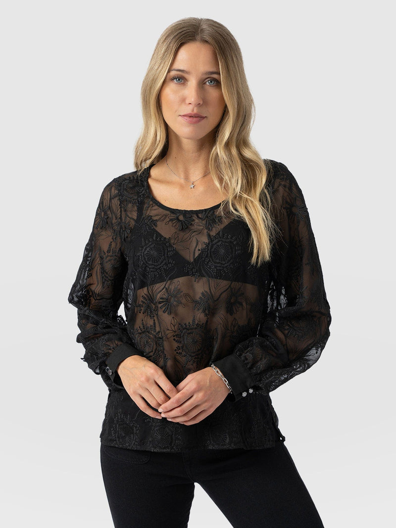 Ottilie Scoop Neck Blouse - Black Lace