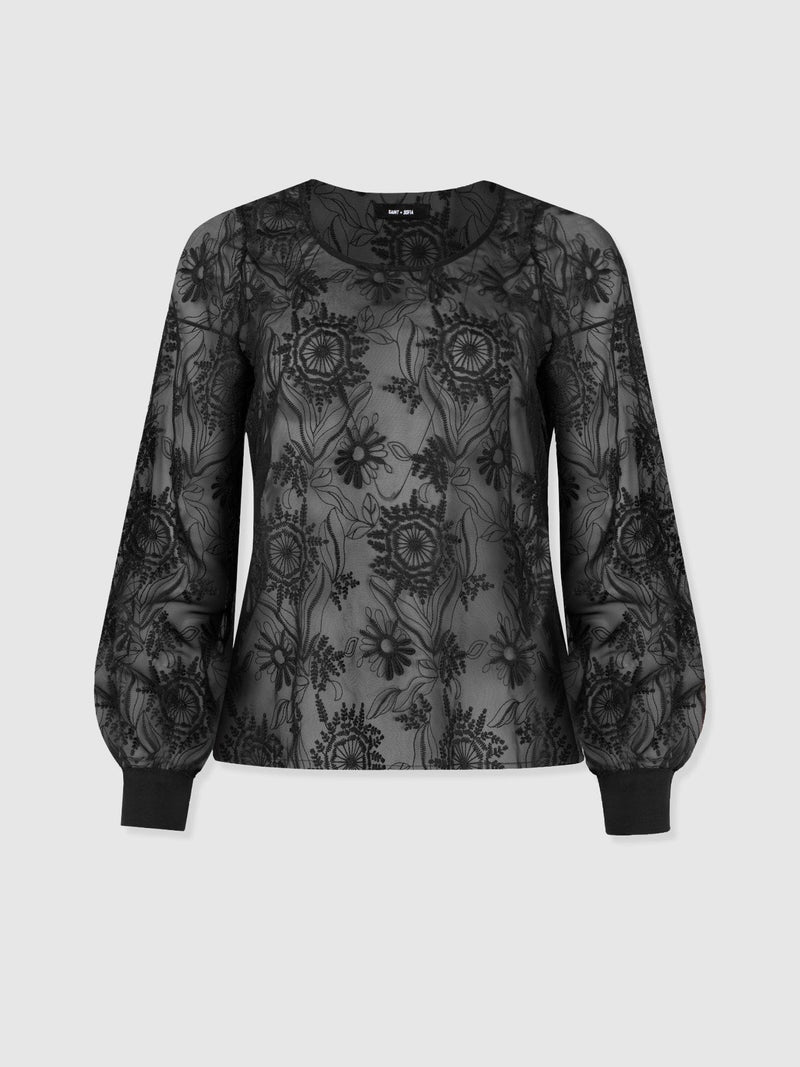 Ottilie Scoop Neck Blouse - Black Lace