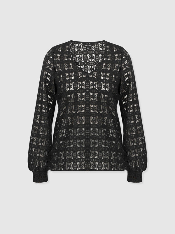 Ottilie V Neck Blouse - Black Broderie