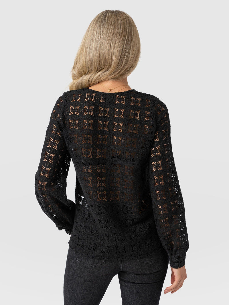 Ottilie V Neck Blouse - Black Broderie