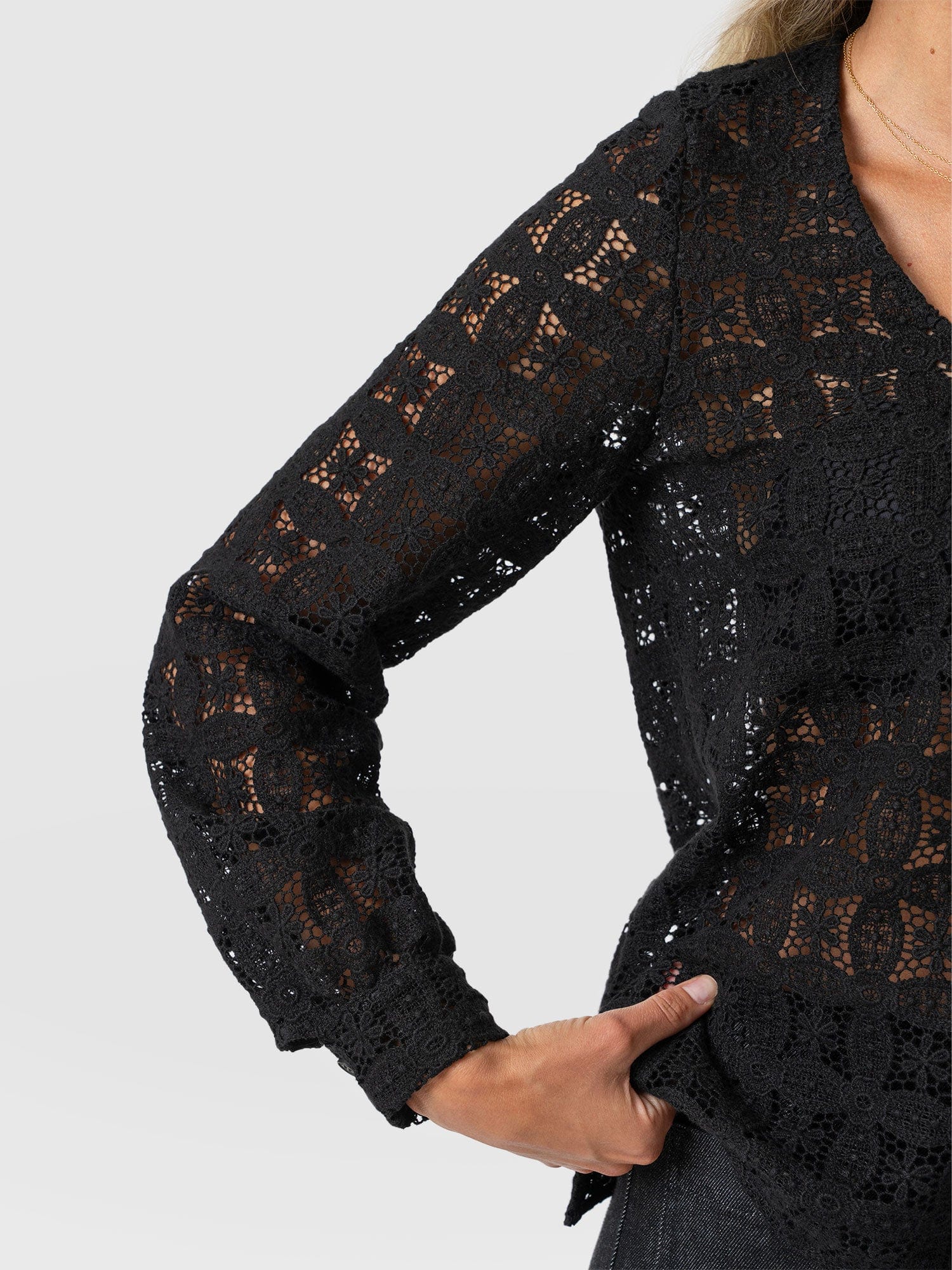 Ottilie V Neck Blouse - Black Broderie