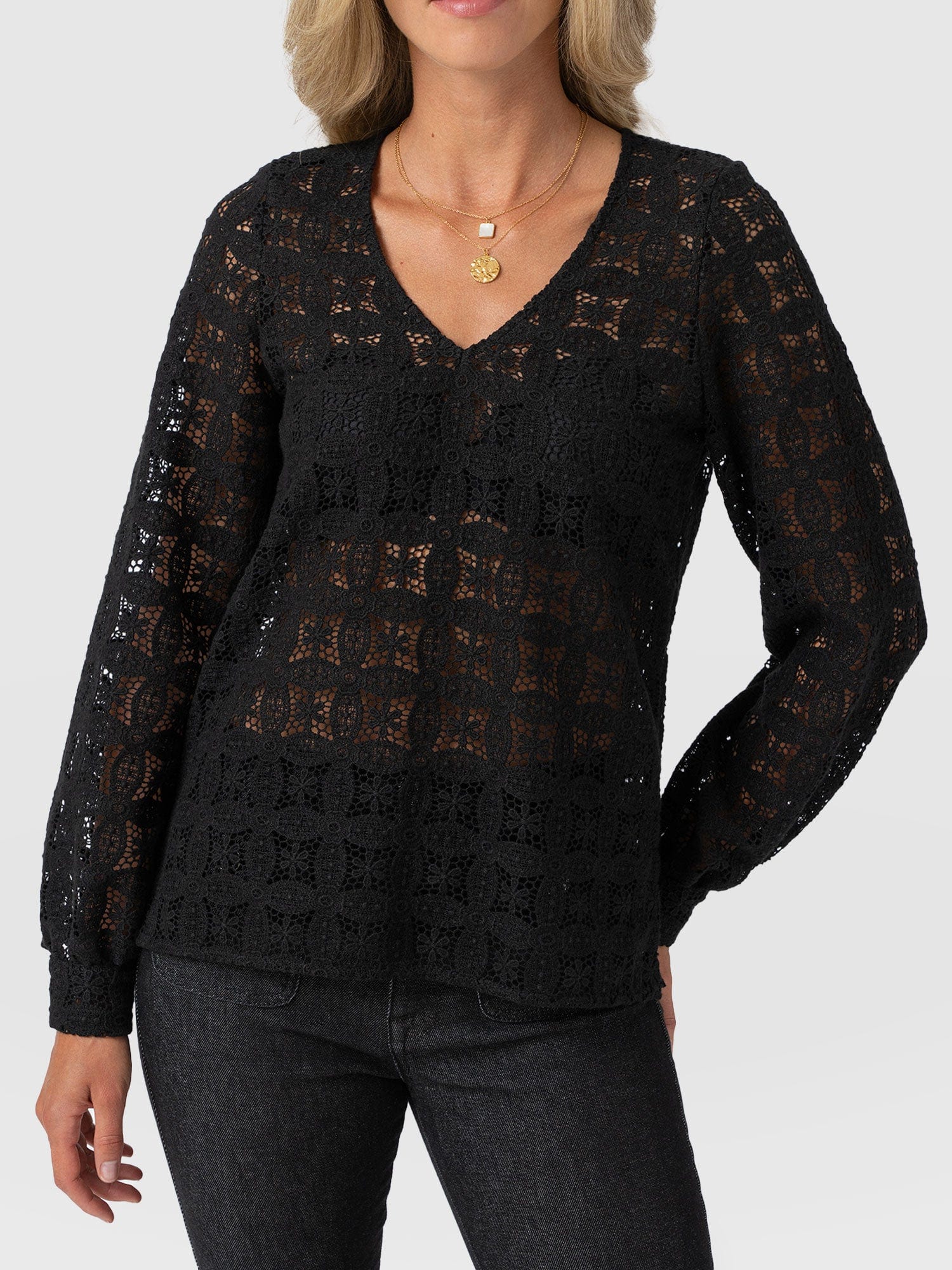 Ottilie V Neck Blouse - Black Broderie