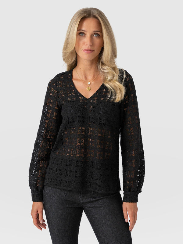 Ottilie V Neck Blouse - Black Broderie