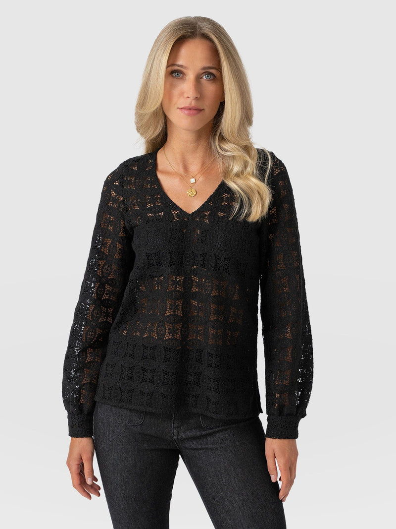 Ottilie V Neck Blouse - Black Broderie