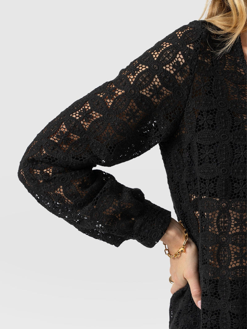 Ottilie V Neck Blouse - Black Broderie - Women's Blouses | Saint + Sofia® UK