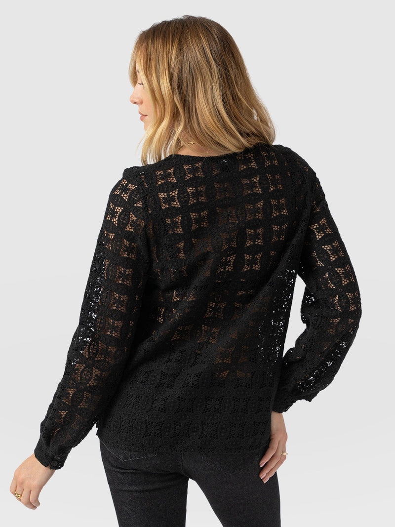 Ottilie V Neck Blouse - Black Broderie - Women's Blouses | Saint + Sofia® UK