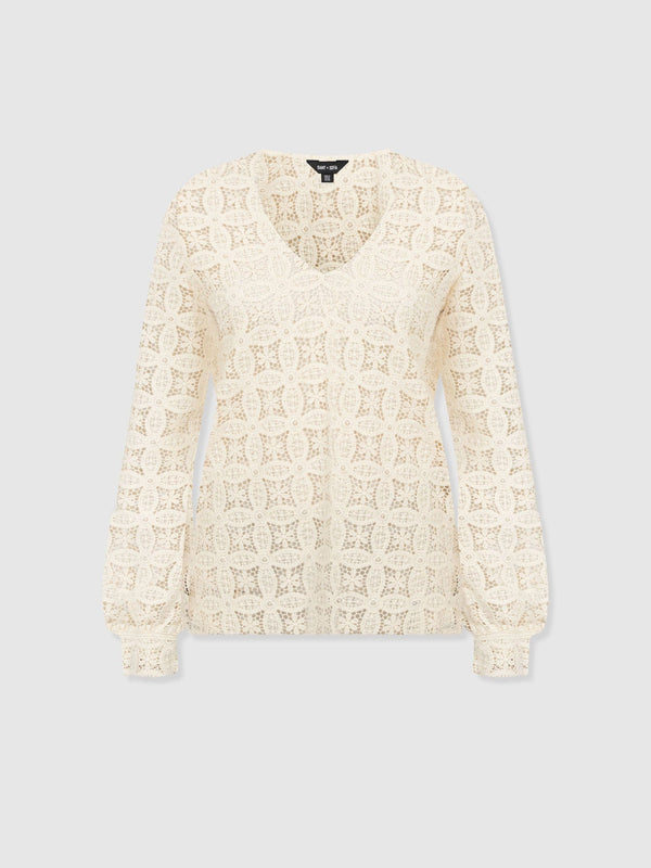 Ottilie V Neck Blouse - Cream Broderie