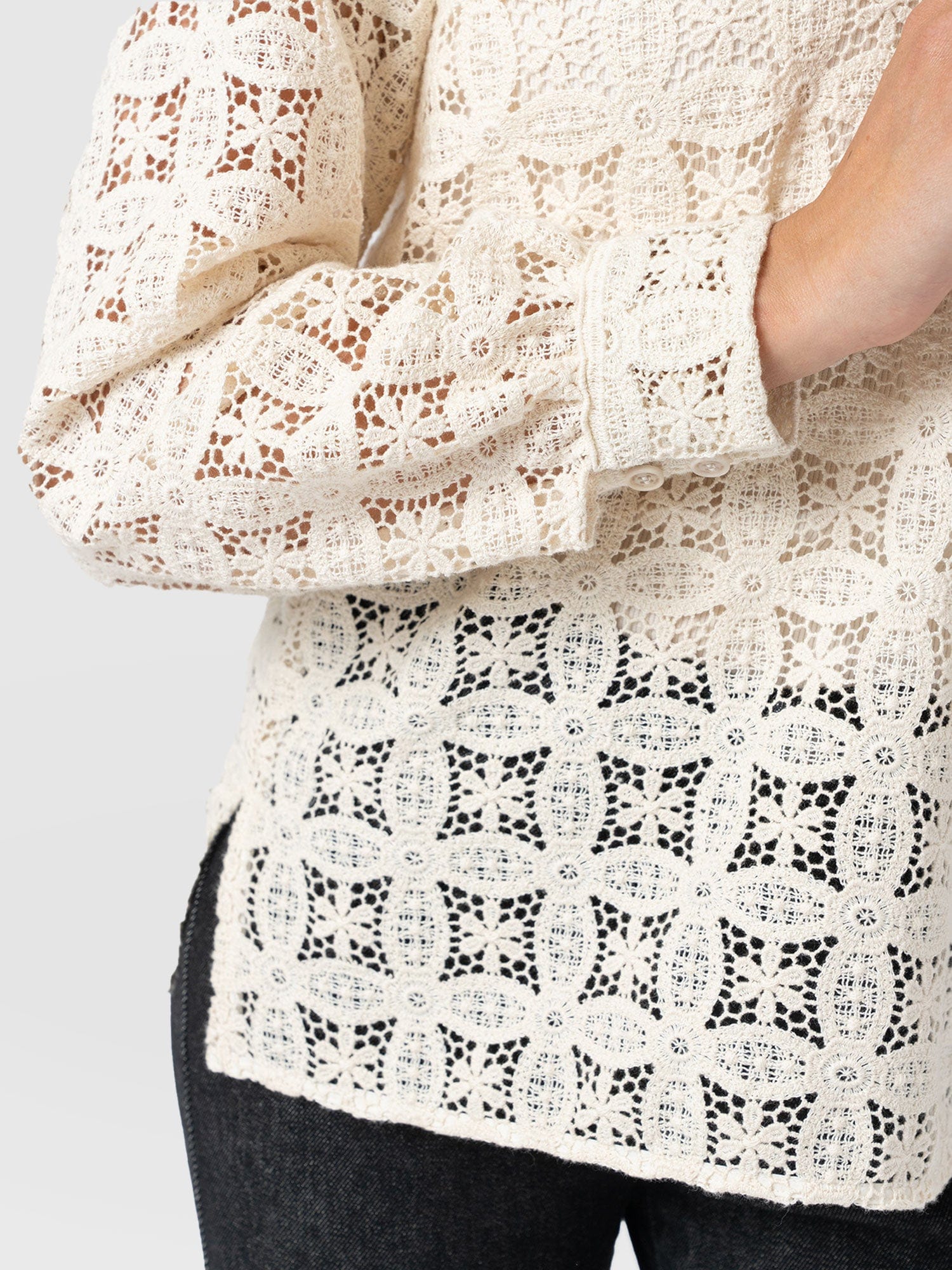 Ottilie V Neck Blouse - Cream Broderie