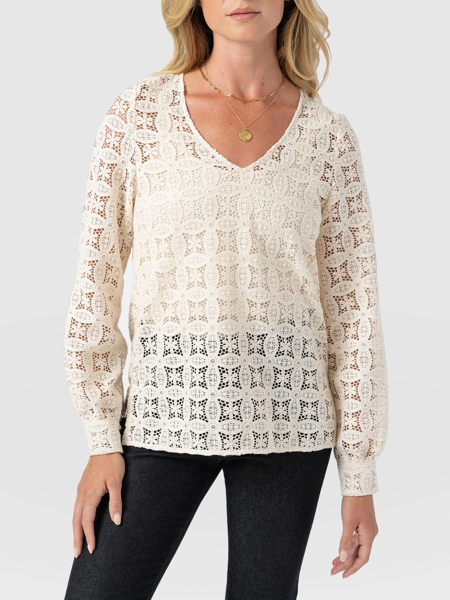 Ottilie V Neck Blouse - Cream Broderie
