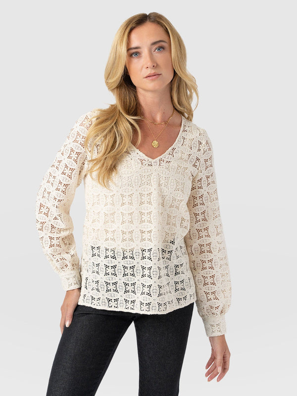 Ottilie V Neck Blouse - Cream Broderie