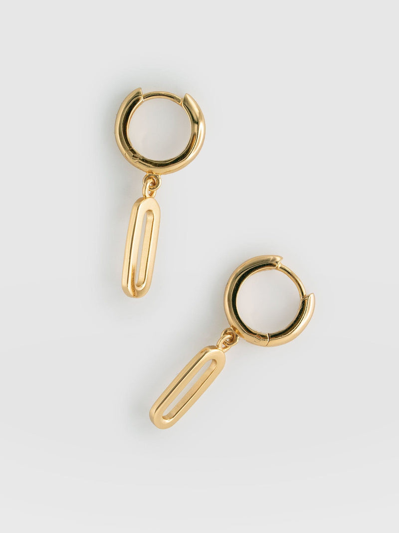 Oval Charm Drop Huggie Earrings - Gold