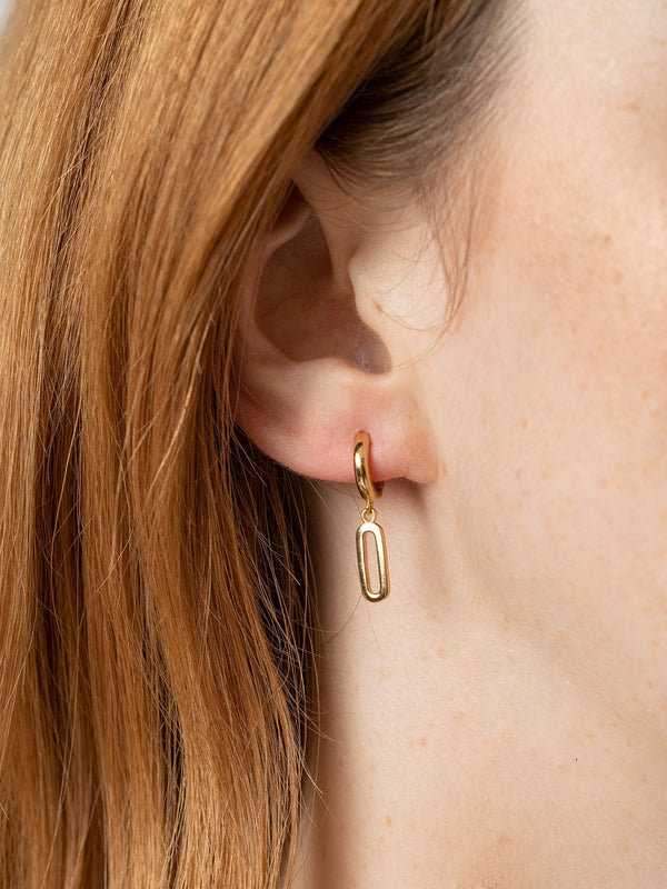 Oval Charm Drop Huggie Earrings - Gold