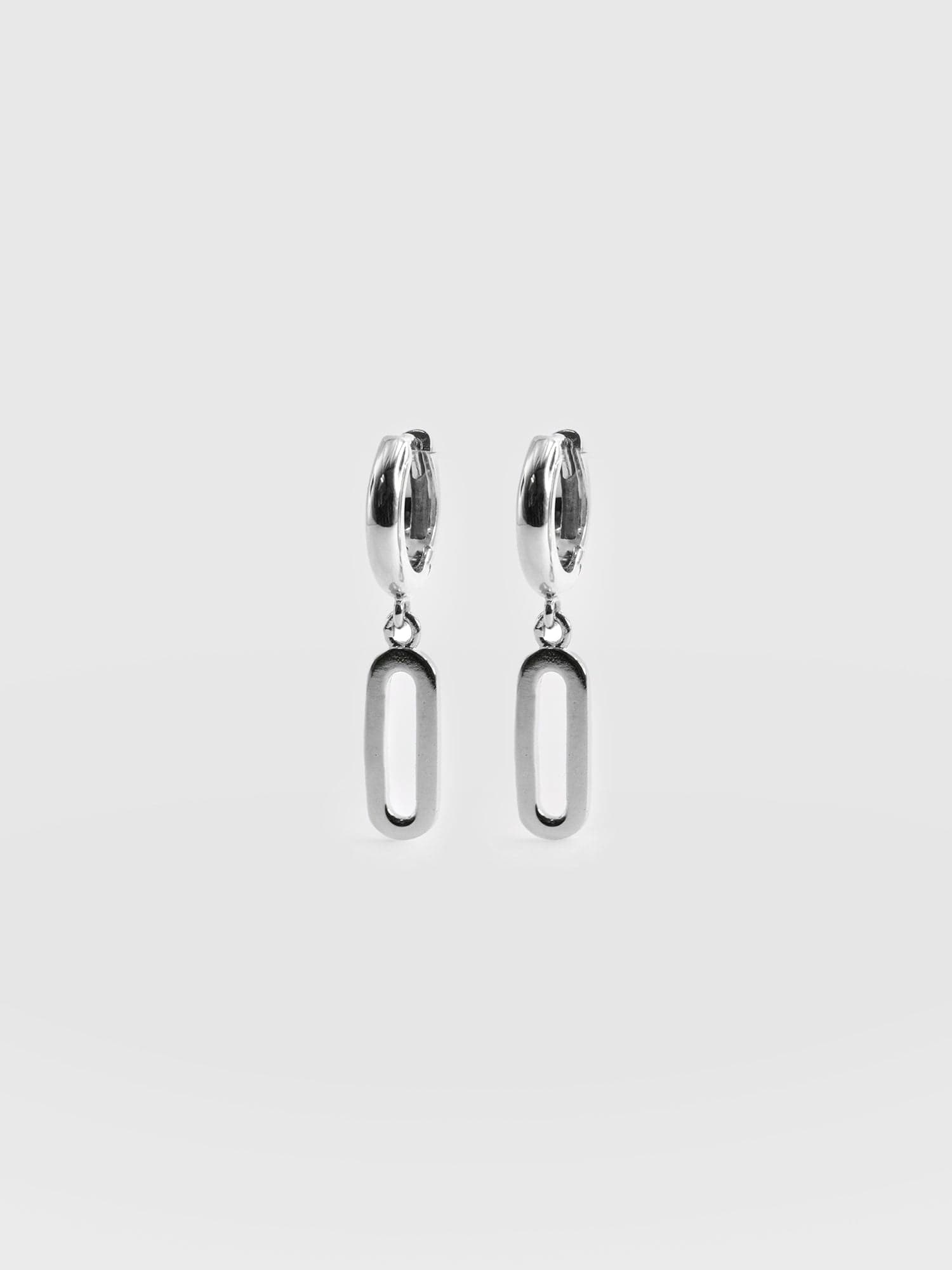 Oval Charm Drop Huggie Earrings - Silver