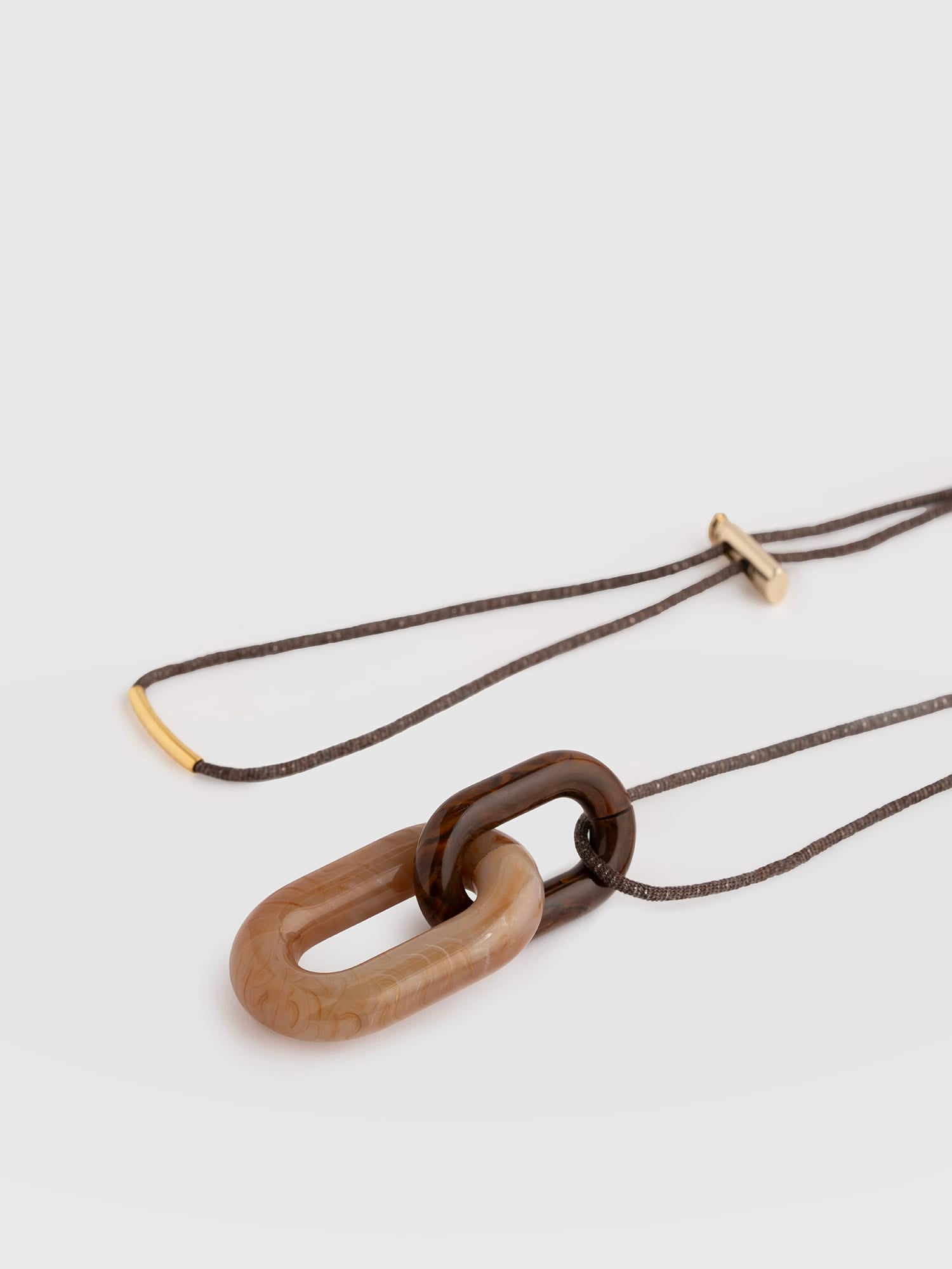 Oval Pendant Necklace - Cream/Brown