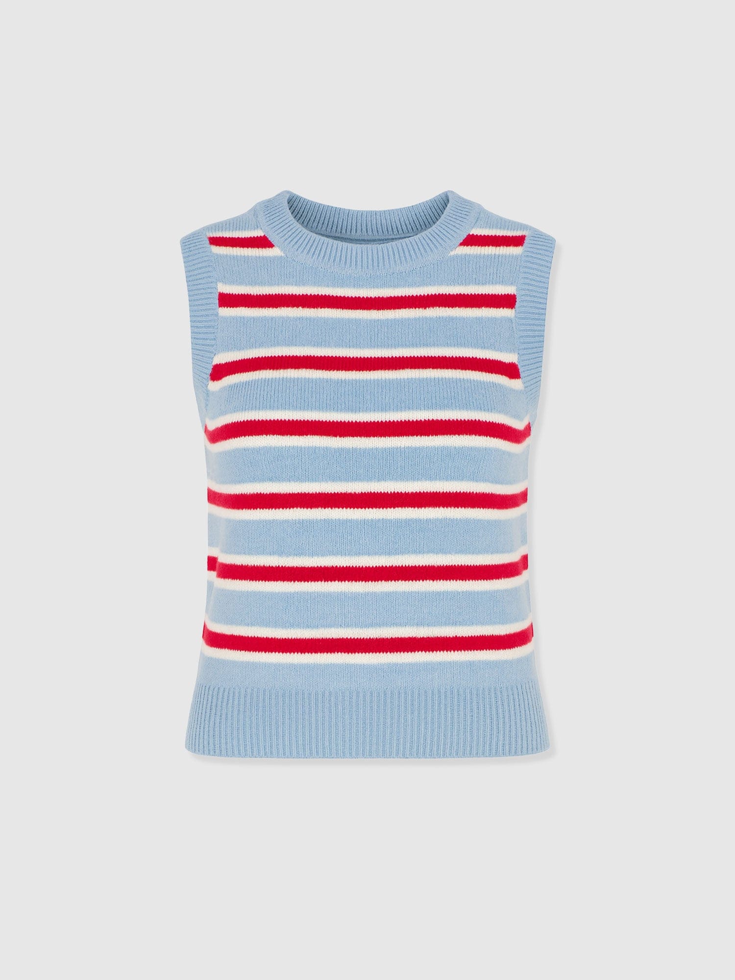Oxford Cashmere Sleeveless Knit - Blue Stripe