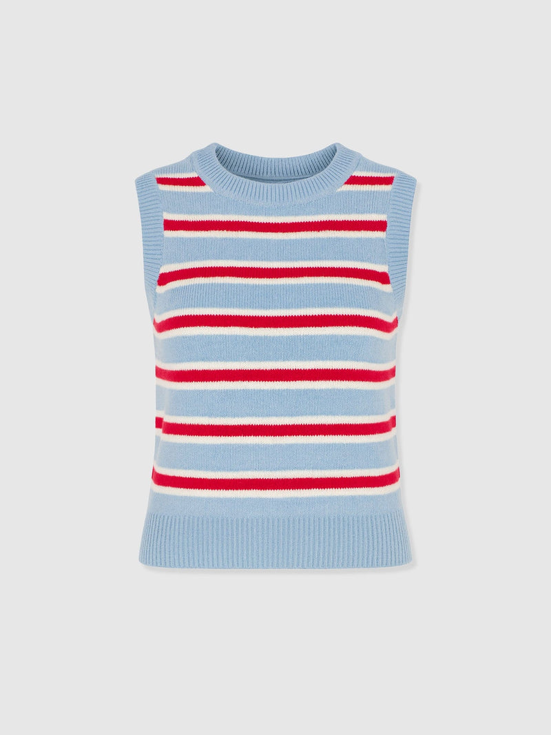 Oxford Cashmere Sleeveless Knit - Blue Stripe