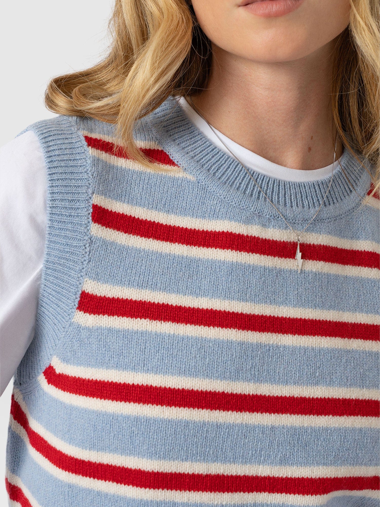 Oxford Cashmere Sleeveless Knit - Blue Stripe