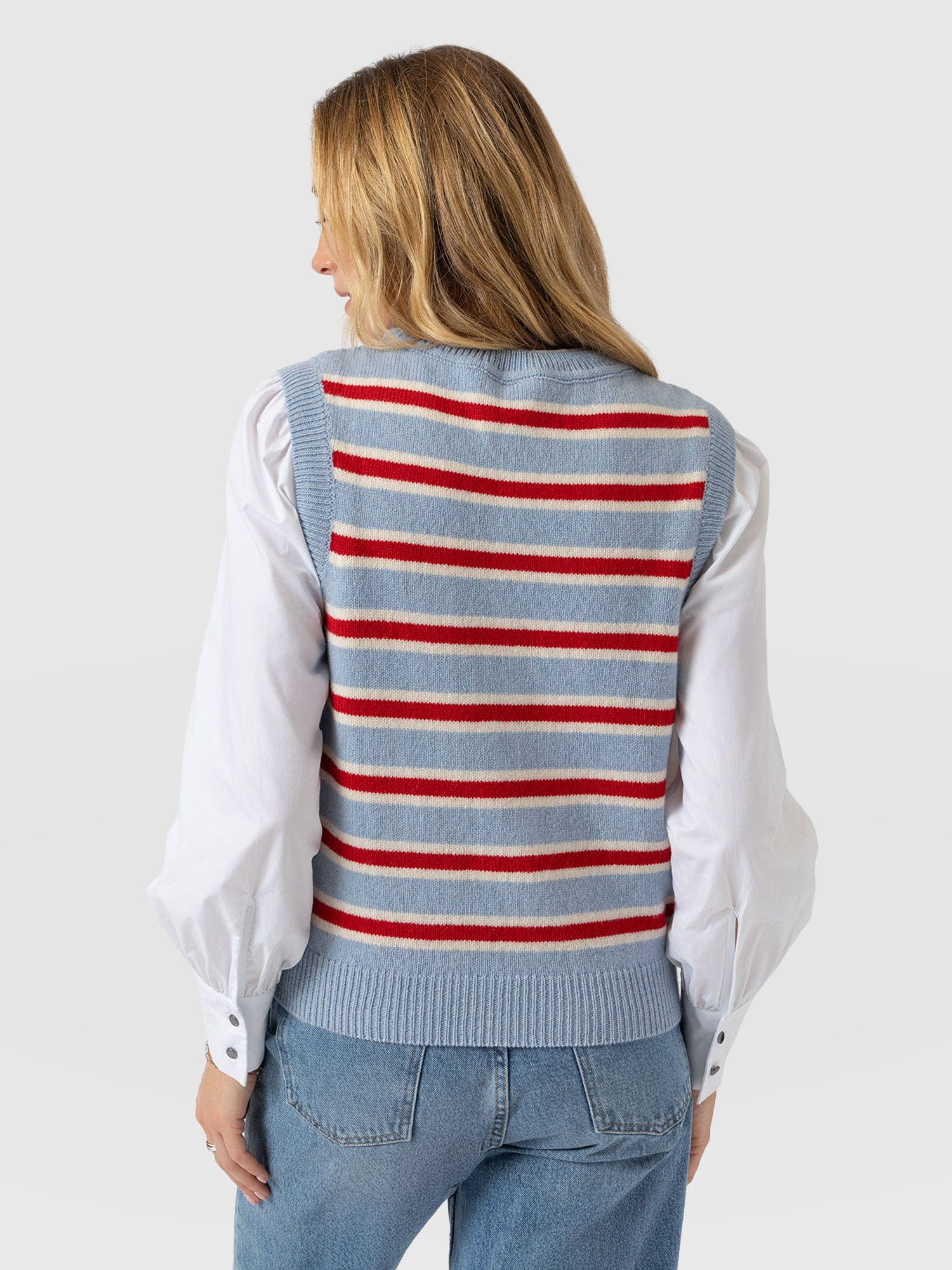 Oxford Cashmere Sleeveless Knit - Blue Stripe