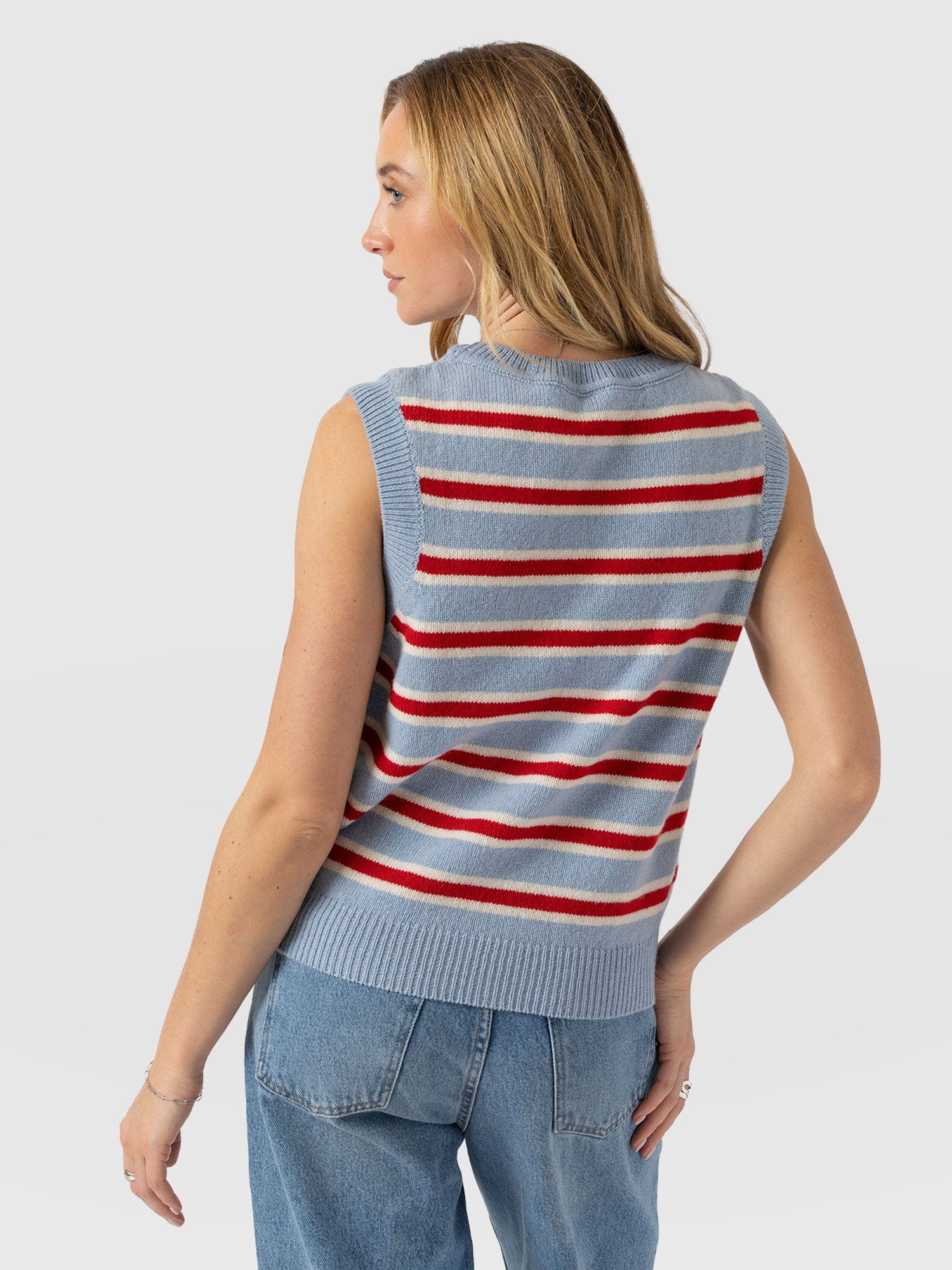 Oxford Cashmere Sleeveless Knit - Blue Stripe