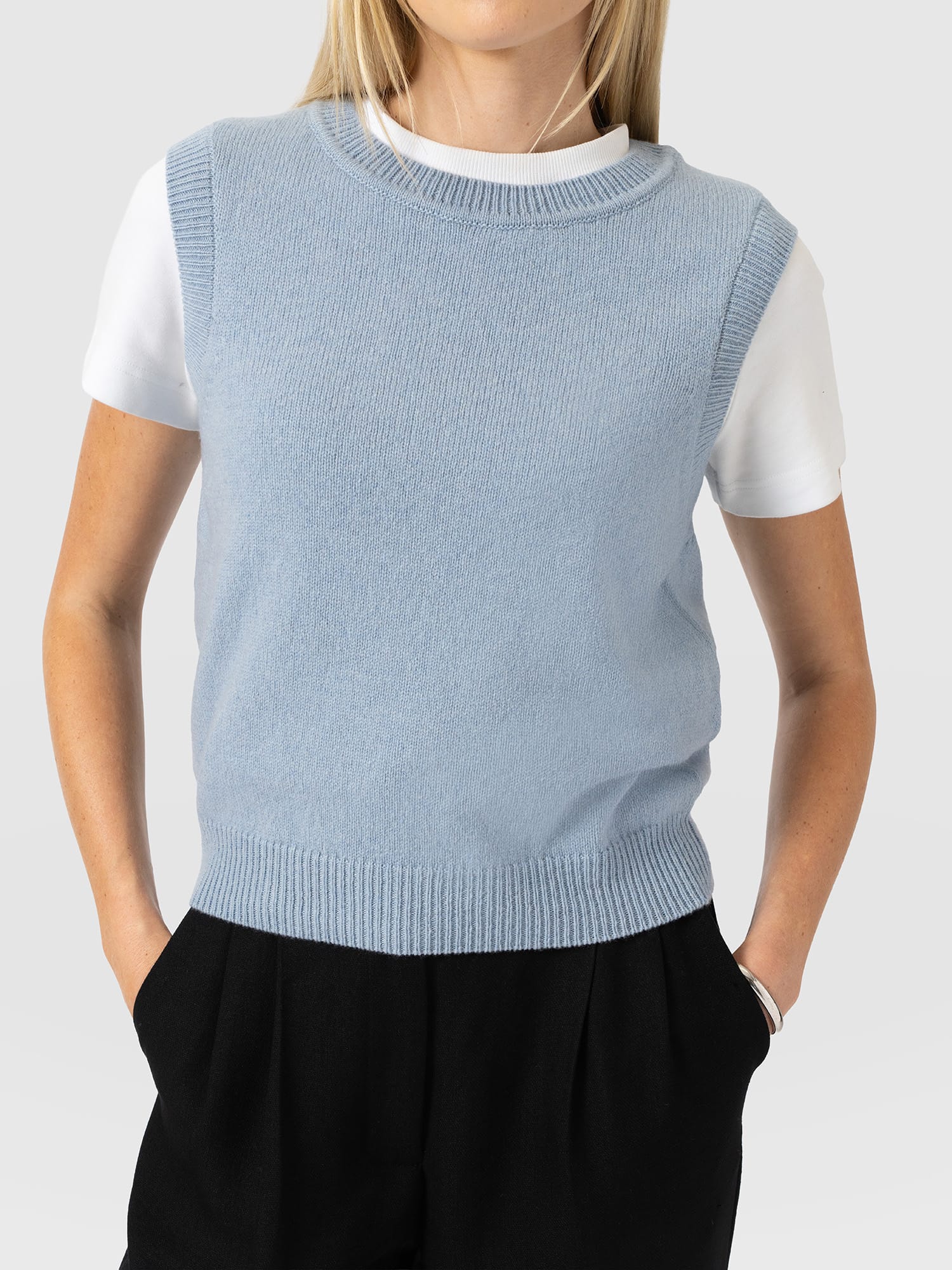 Oxford Cashmere Sleeveless Knit - Blue - Women's Jumpers | Saint and Sofia® UK