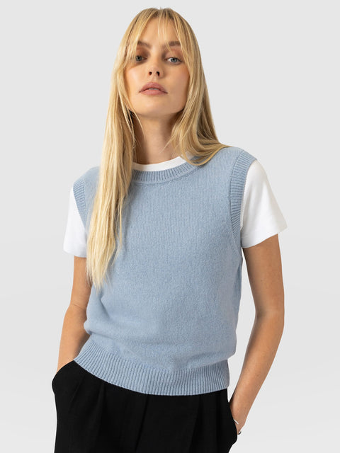 Oxford Cashmere Sleeveless Knit - Blue - Women's Jumpers | Saint and Sofia® UK